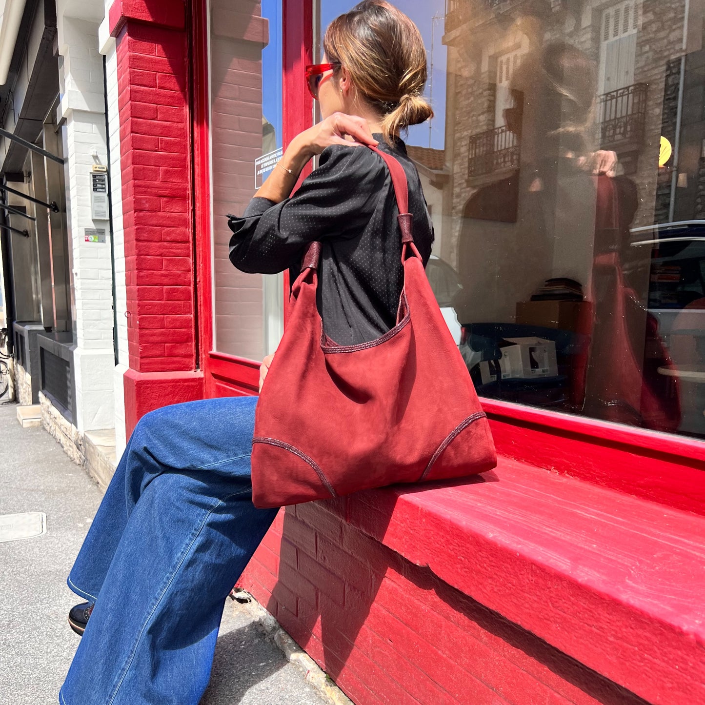 CABAS NAIMA cuir Cerise