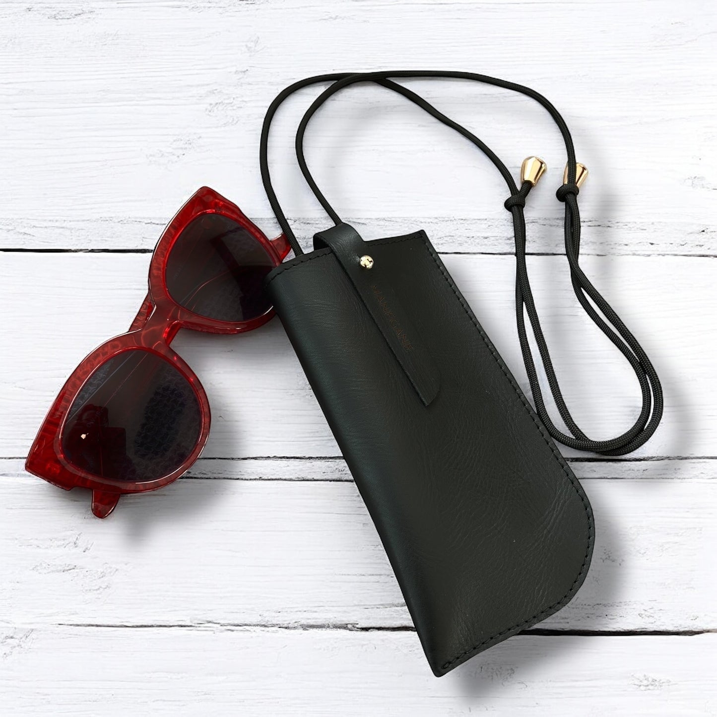 Etui à lunettes cuir Noir lisse