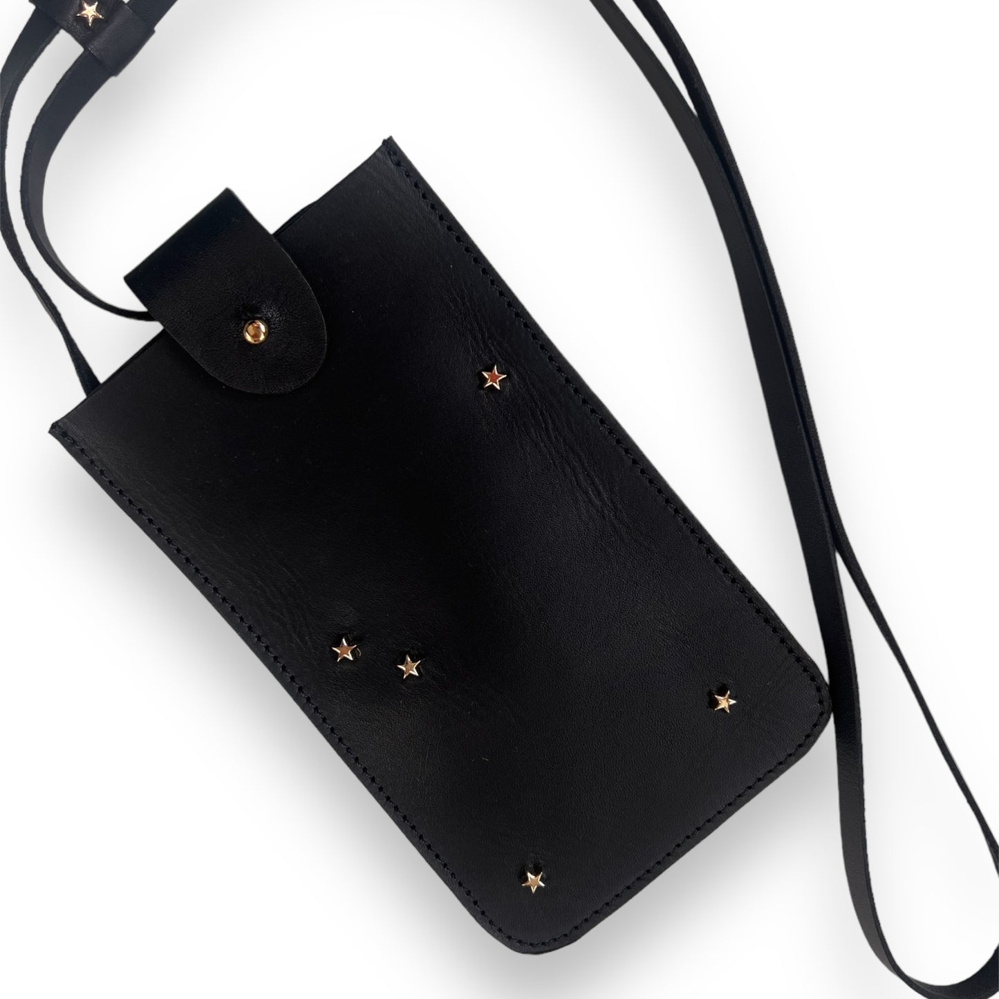 Étui à téléphone Cuir noir Étoiles dorées