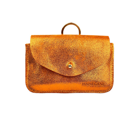 Funda de cuero naranja metalizado