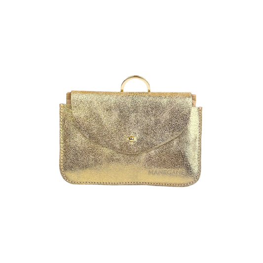 Estuche de cuero dorado claro metálico