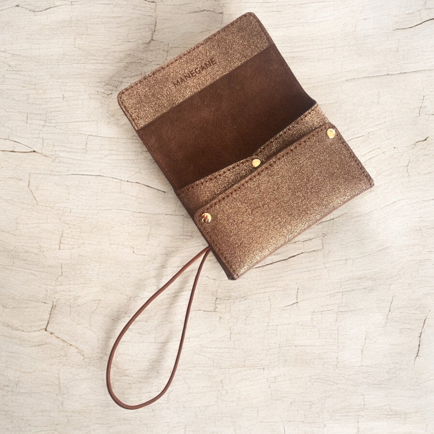 Porte-carte/monnaie/billets format Pocket 3 en 1 Taupe irisé/ chocolat