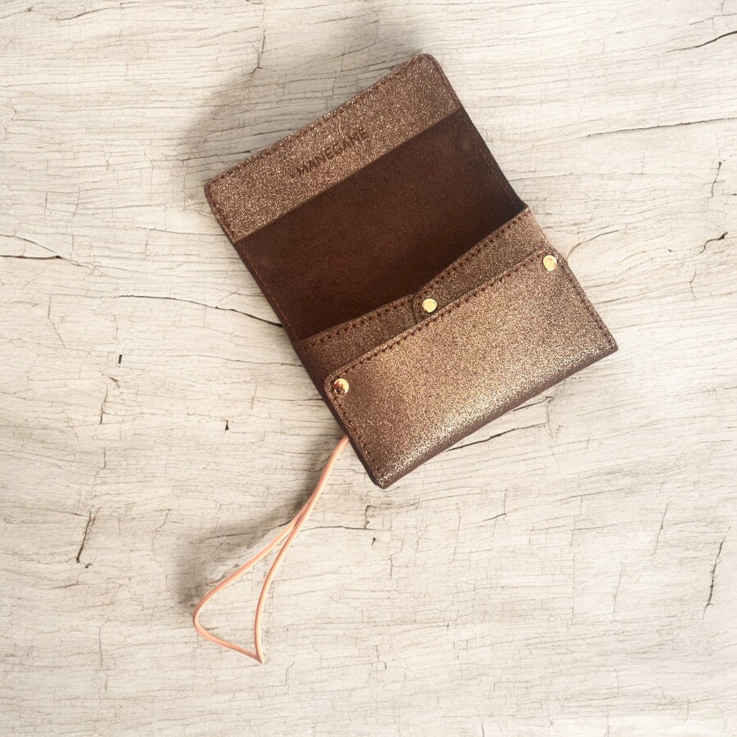 Porte-carte/monnaie/billets format Pocket 3 en 1 Taupe irisé/ sable
