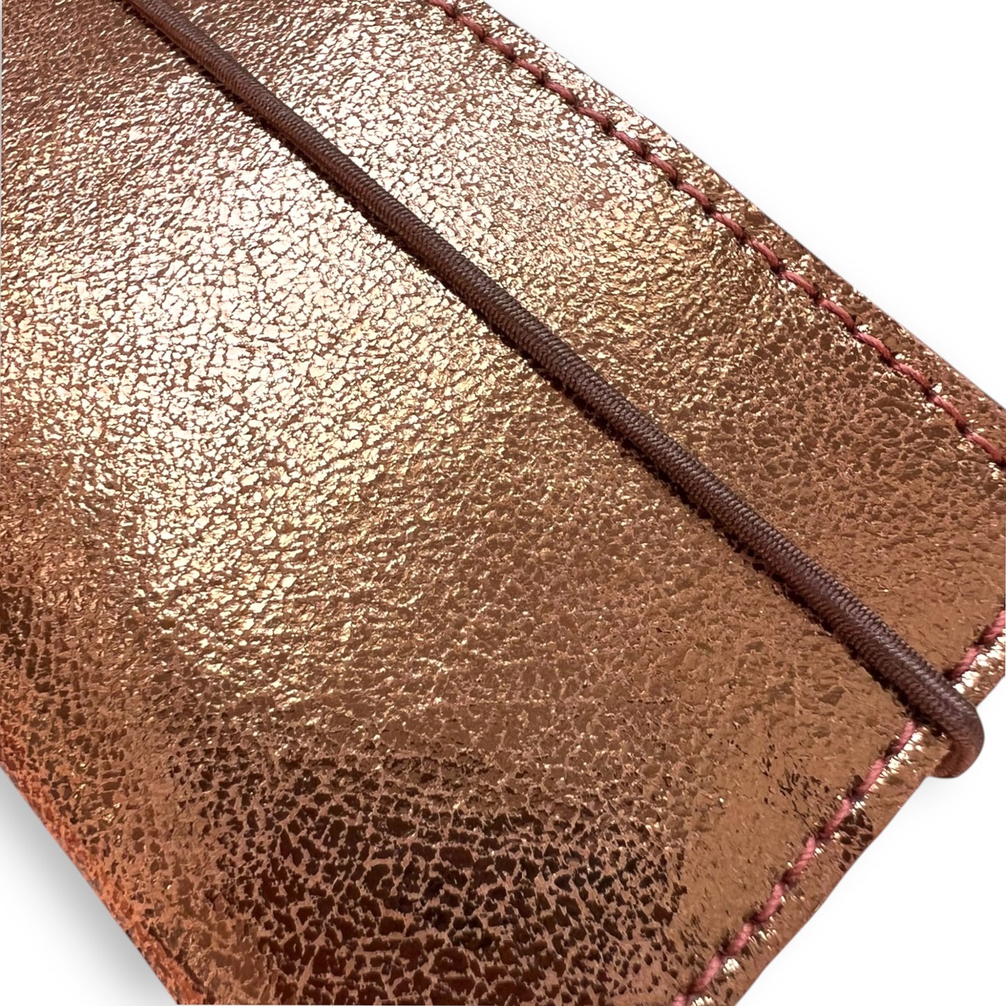 petit porte-monnaie pour femme en cuir métallisé cuivré avec élastique