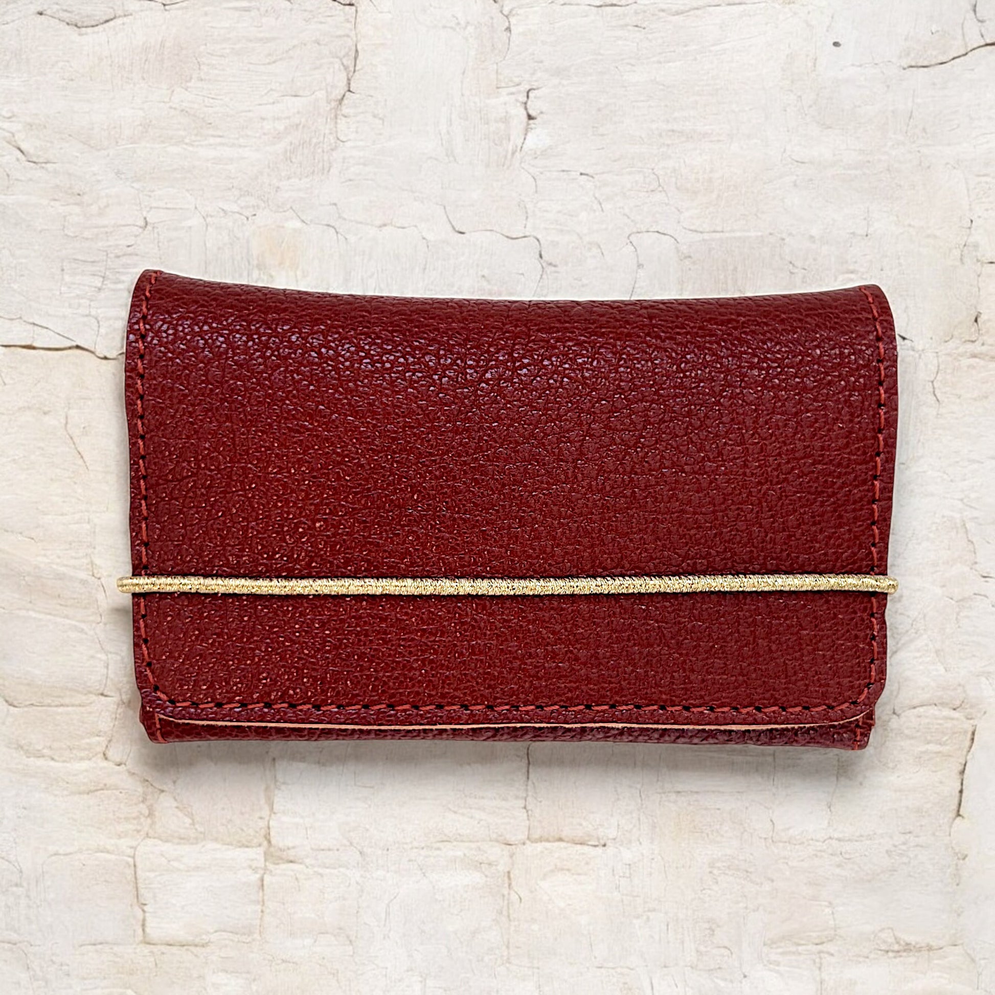 petit porte-cartes en cuir pour femme marron et doré