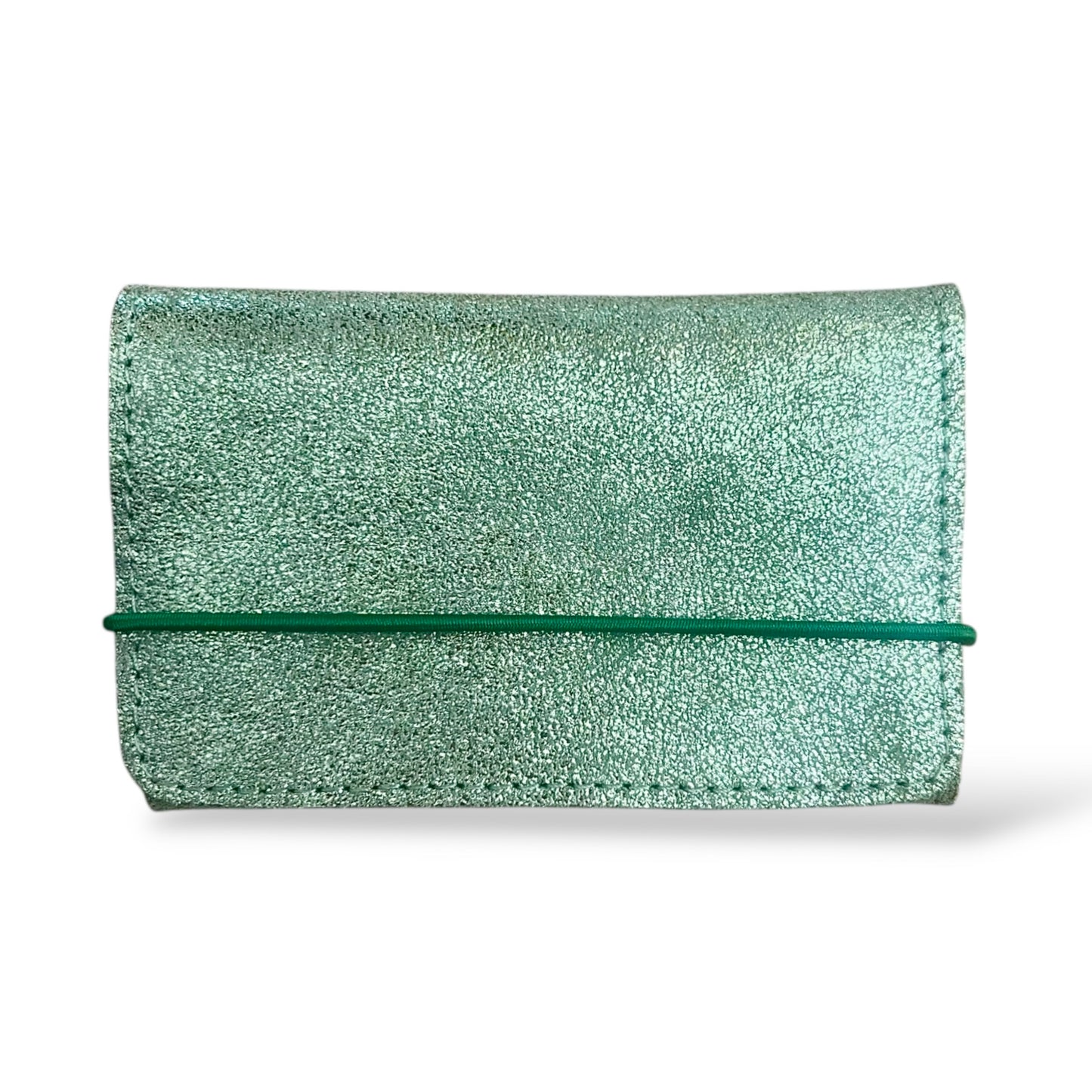 petit porte-carte femme en cuir vert metallisé