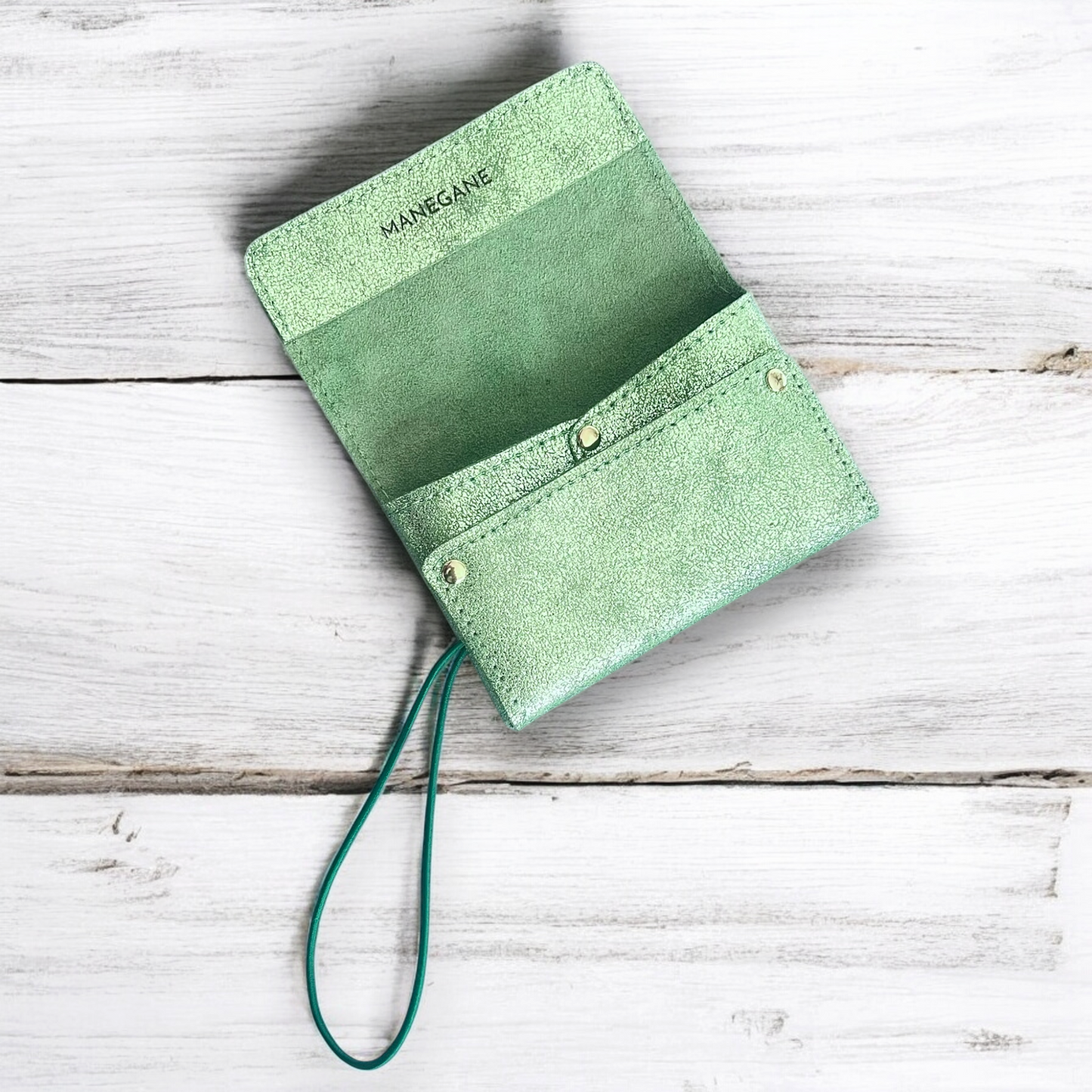 petit porte-cartes pour femmes pratique en cuir vert métallisé