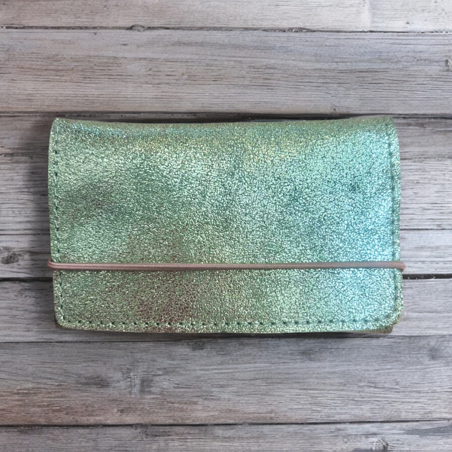 Porte-carte/monnaie/billets format Pocket 3 en 1 Vert d'Eau métallisé/ Tann