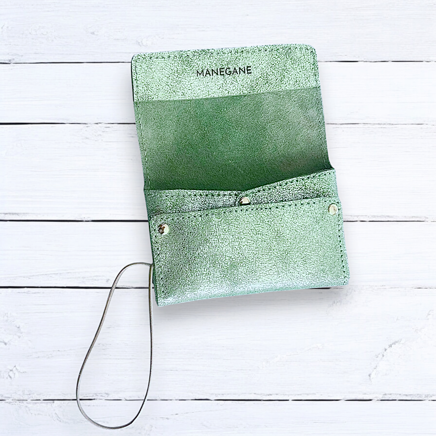 Porte-carte/monnaie/billets format Pocket 3 en 1 Vert d'Eau métallisé/ Tann