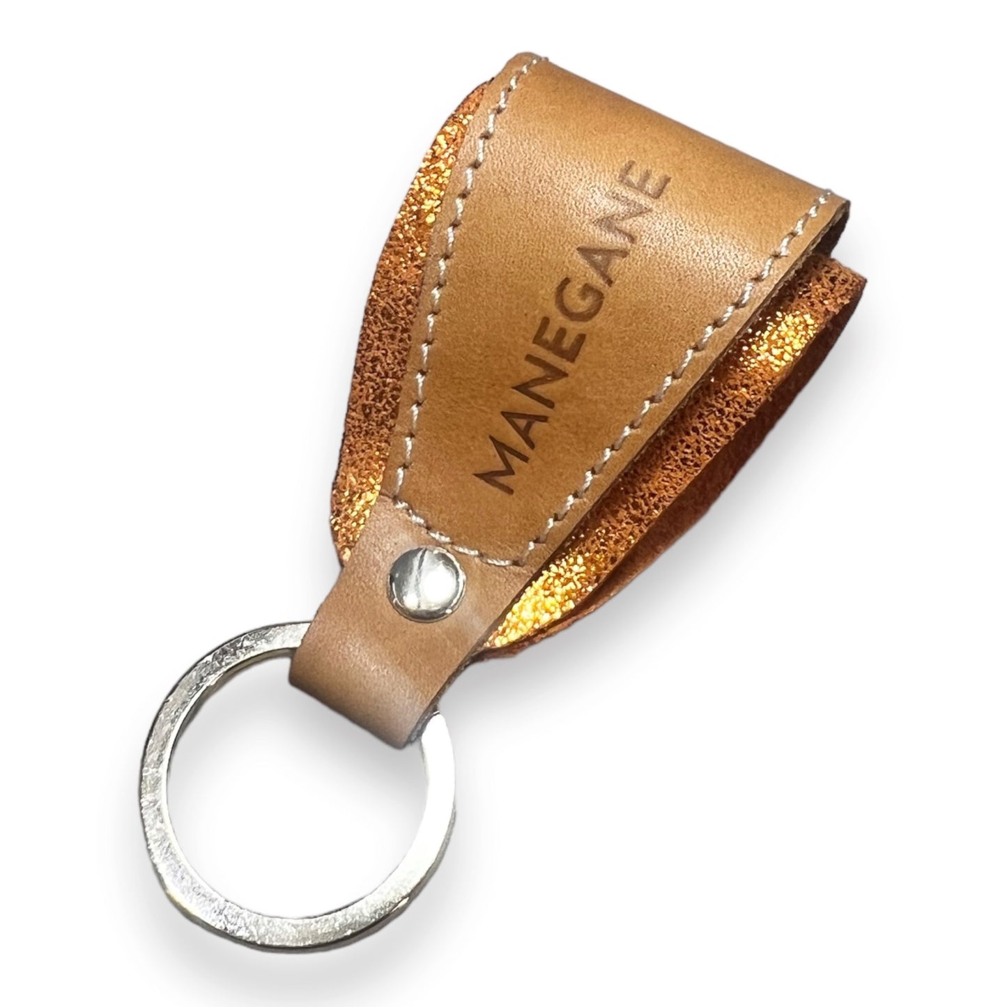 Porte-clés cuir Orange métallisé