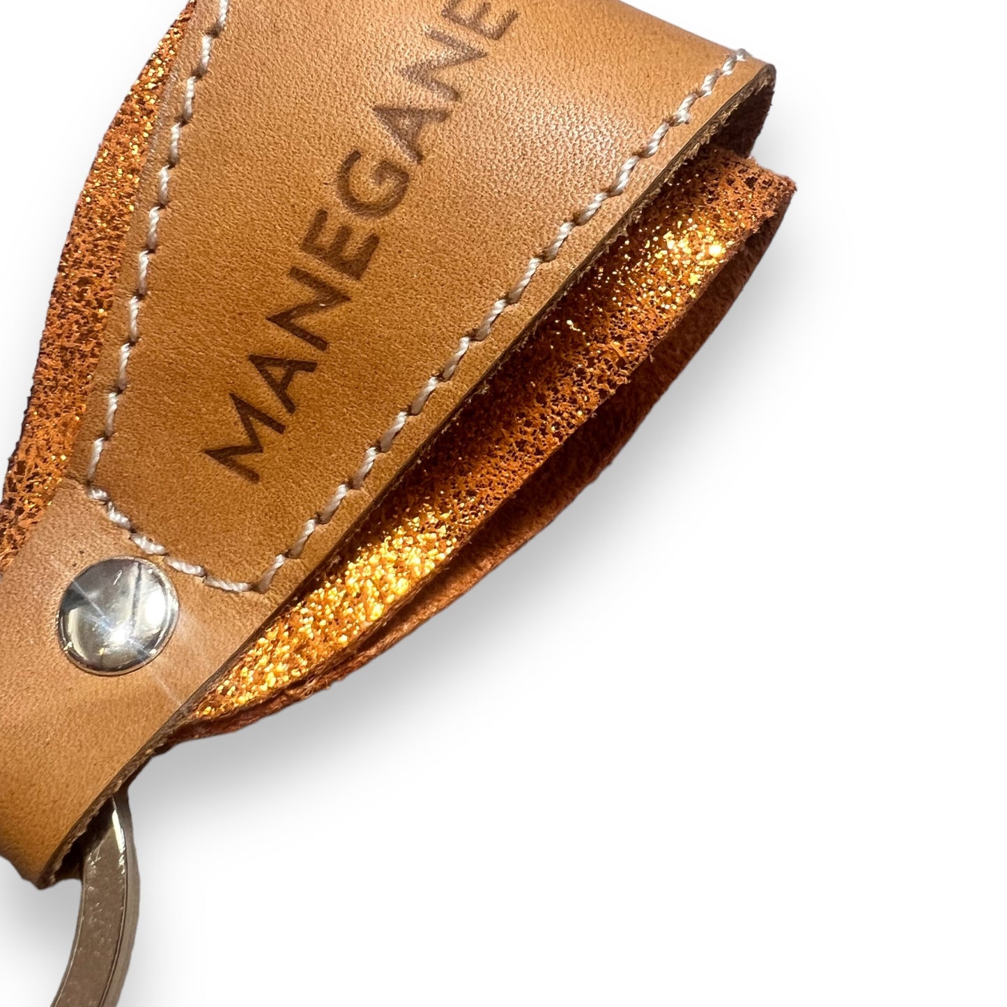Porte-clés cuir Orange métallisé