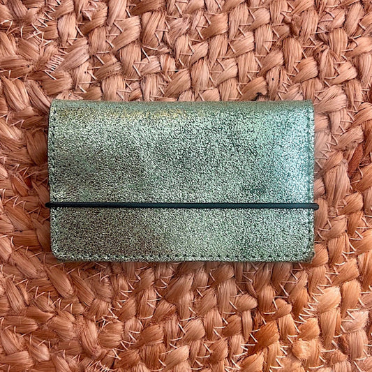 porte-monnaie en cuir pour femme vert metallisé