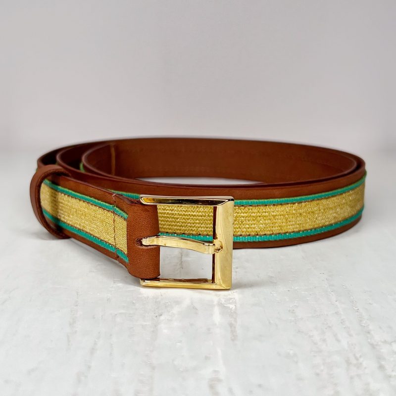 Ceinture en cuir marron et jaune