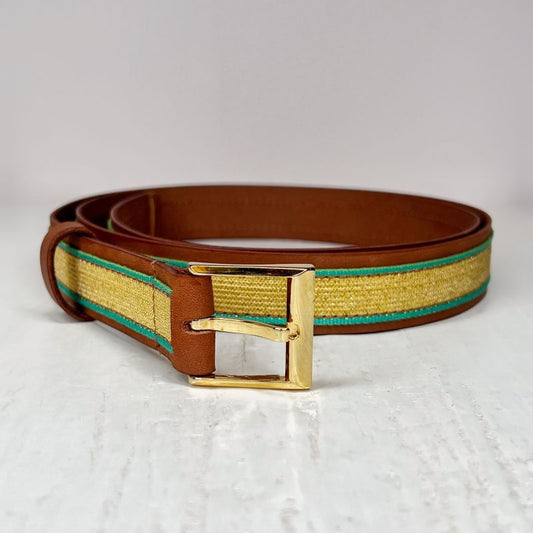Ceinture en cuir marron et jaune