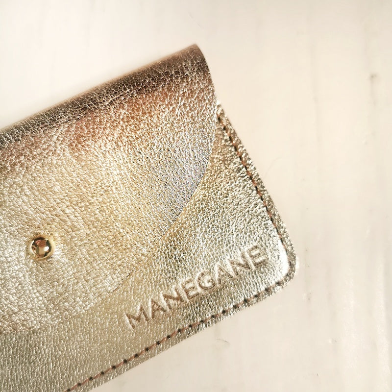 Porte-cartes champagne en cuir manegane