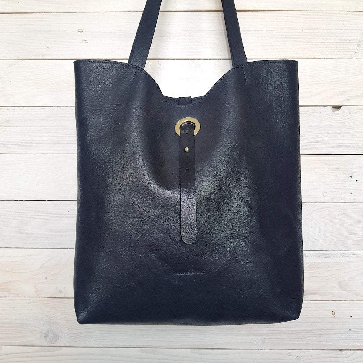 cabas en cuir vieilli Charcoal Manegane
