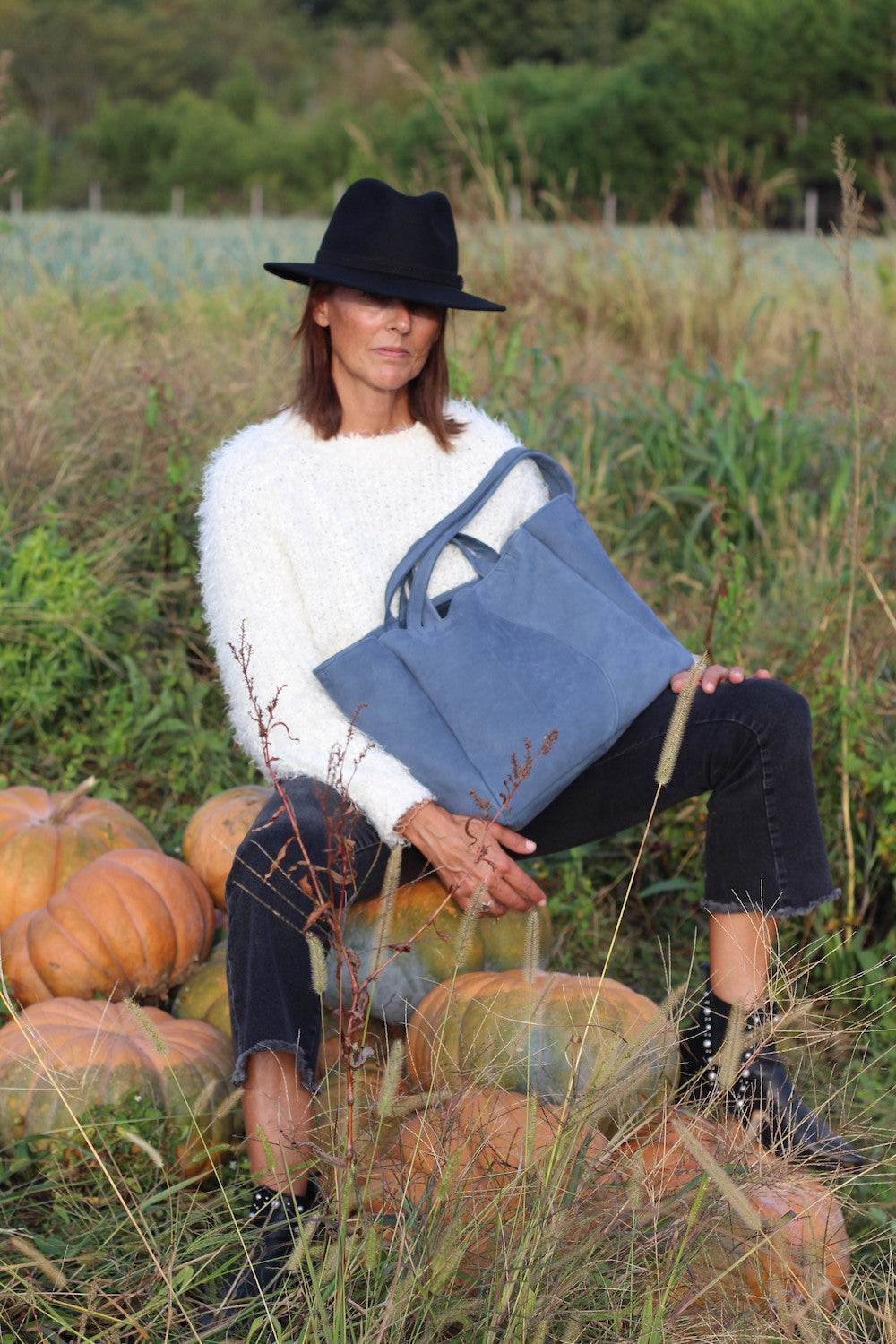 cabas femme en cuir bleu
