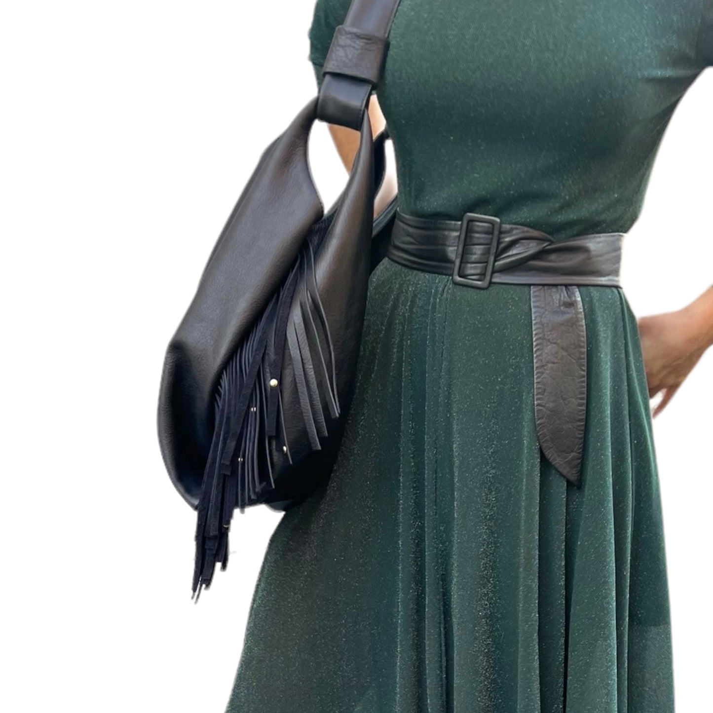 CABAS NAIMA cuir Noir avec Franges