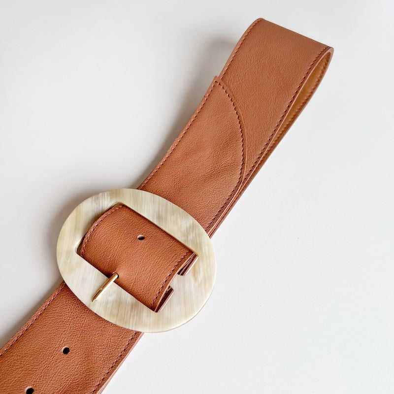 ceinture large cuir marron