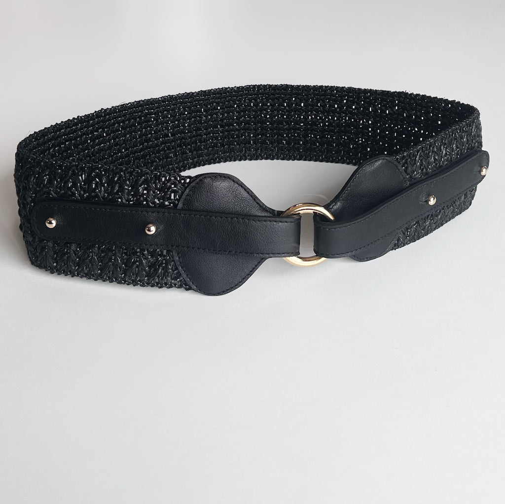 ceinture large tressée noire