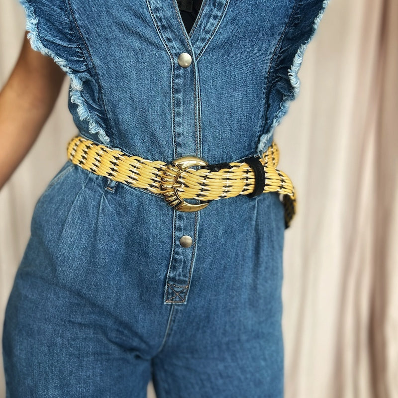 ceinture jaune tressé en cuir