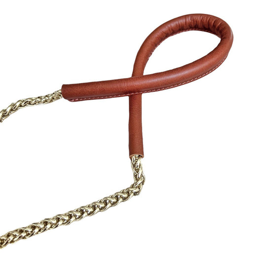 Cadena dorada clara con Espiga de Trigo y malla de Cuero