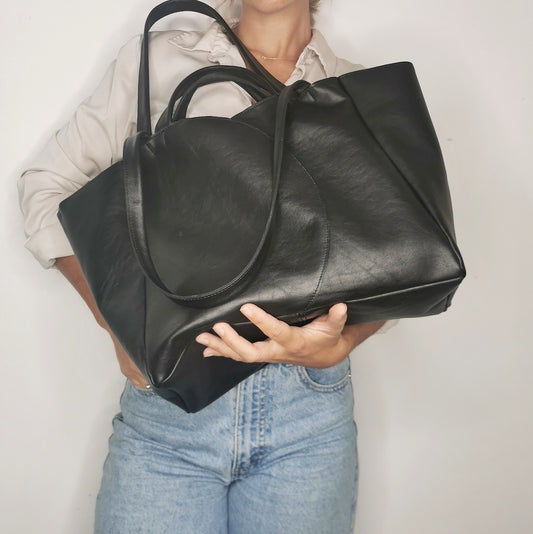 cabas en cuir souple noir