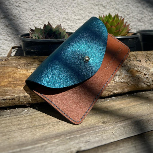 porte-cartes en cuir bleu manegane