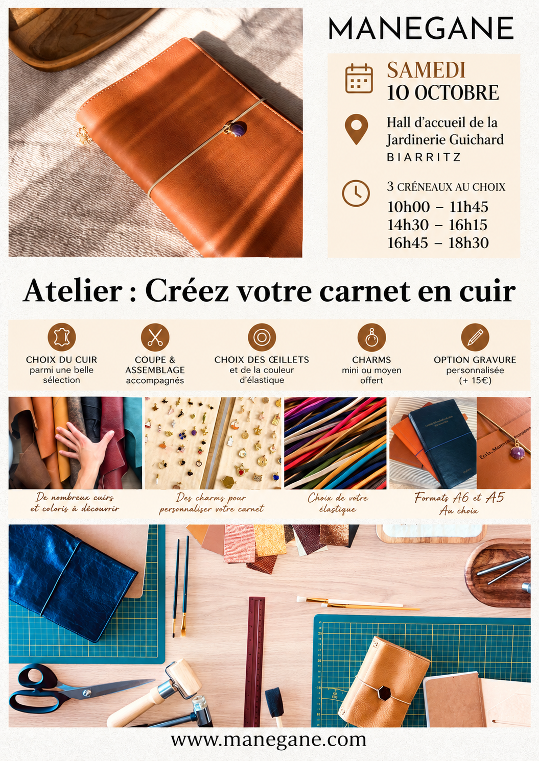 atelier création carnet cuir Biarritz