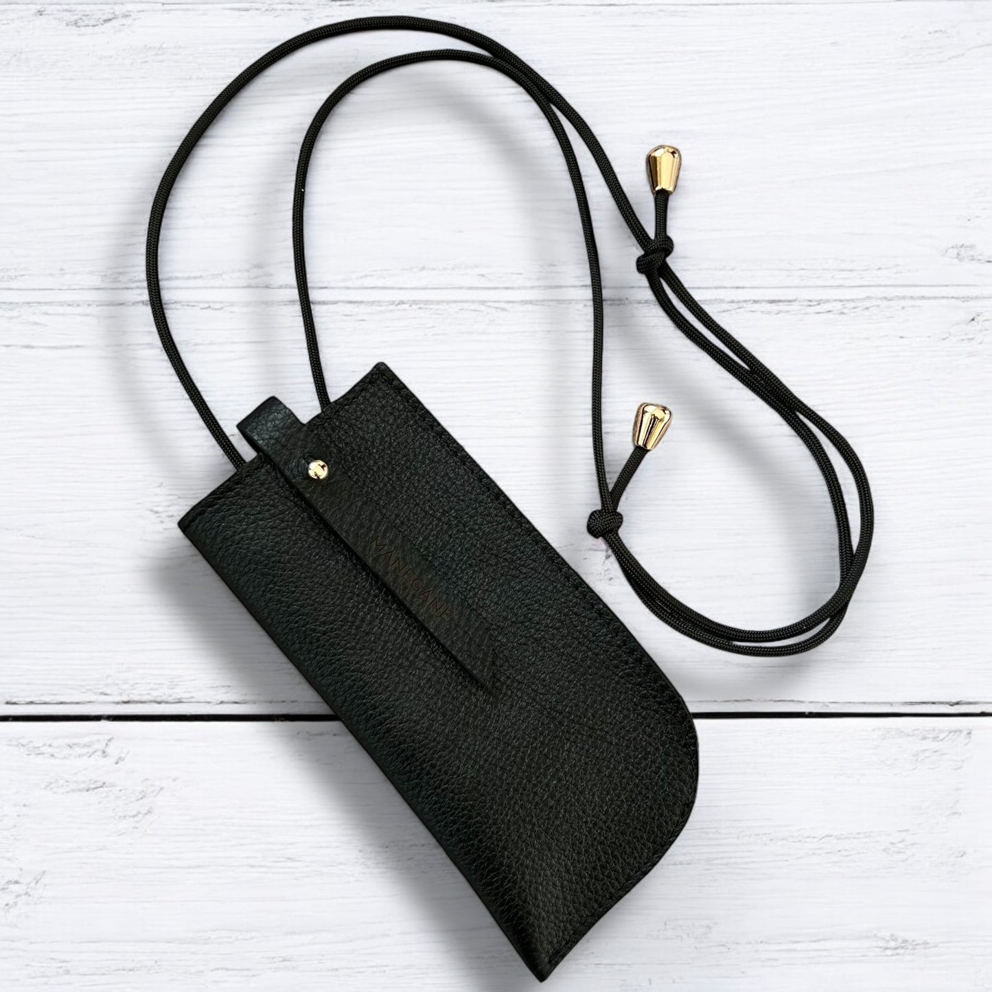 pochette  à lunettes en cuir noir femme
