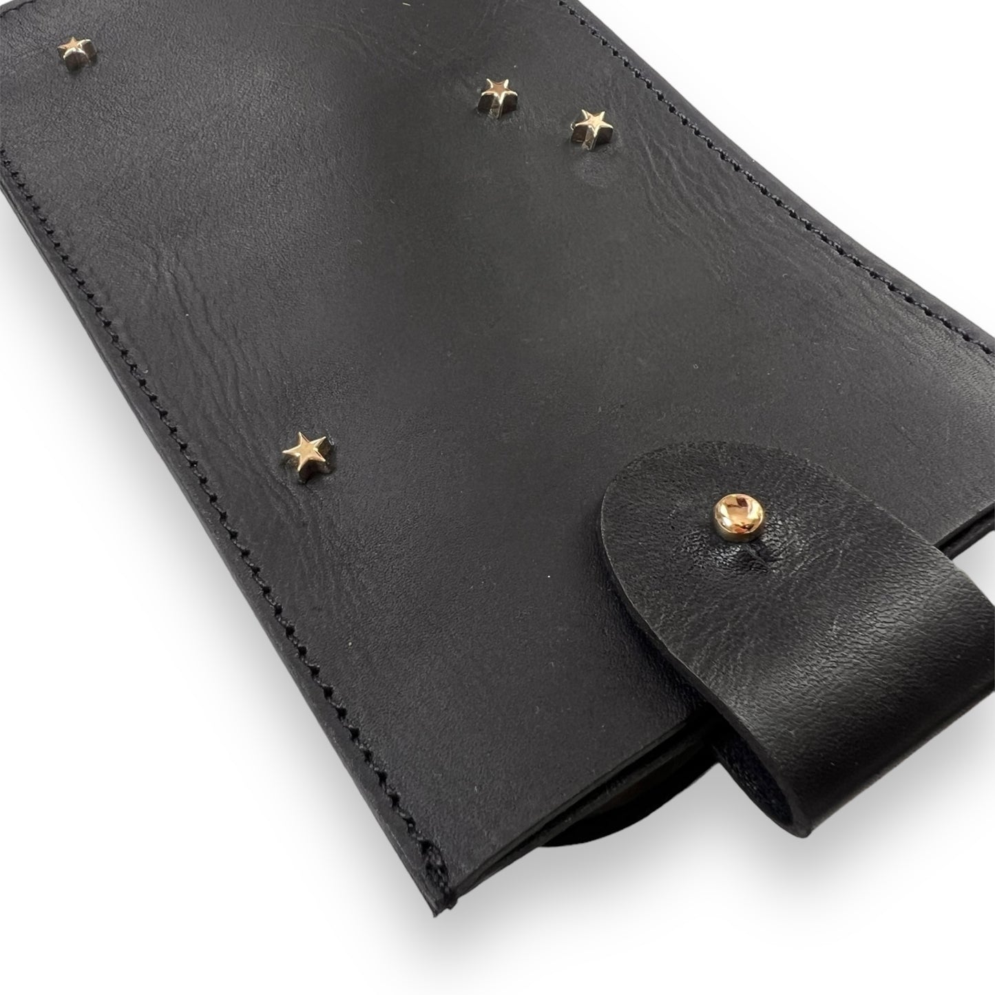 Phone case Black leather Gold stars