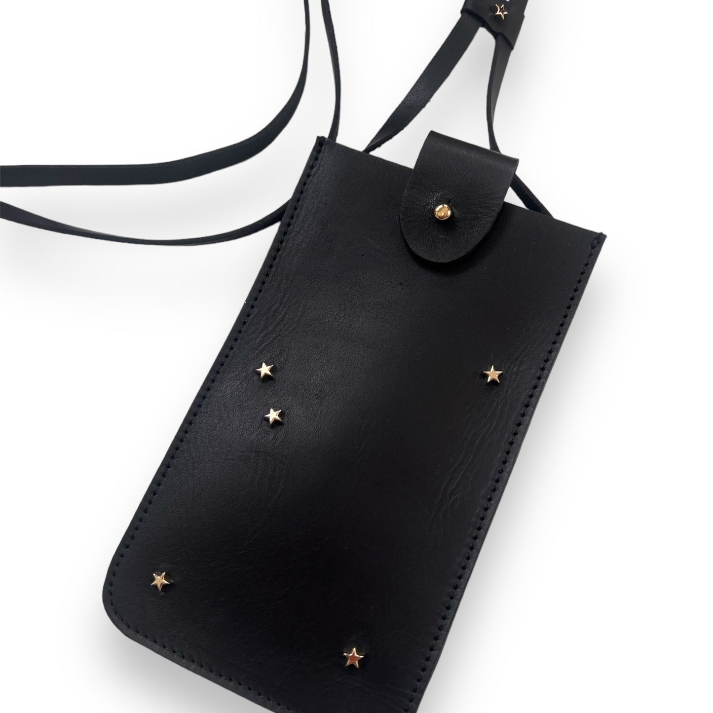 Phone case Black leather Gold stars