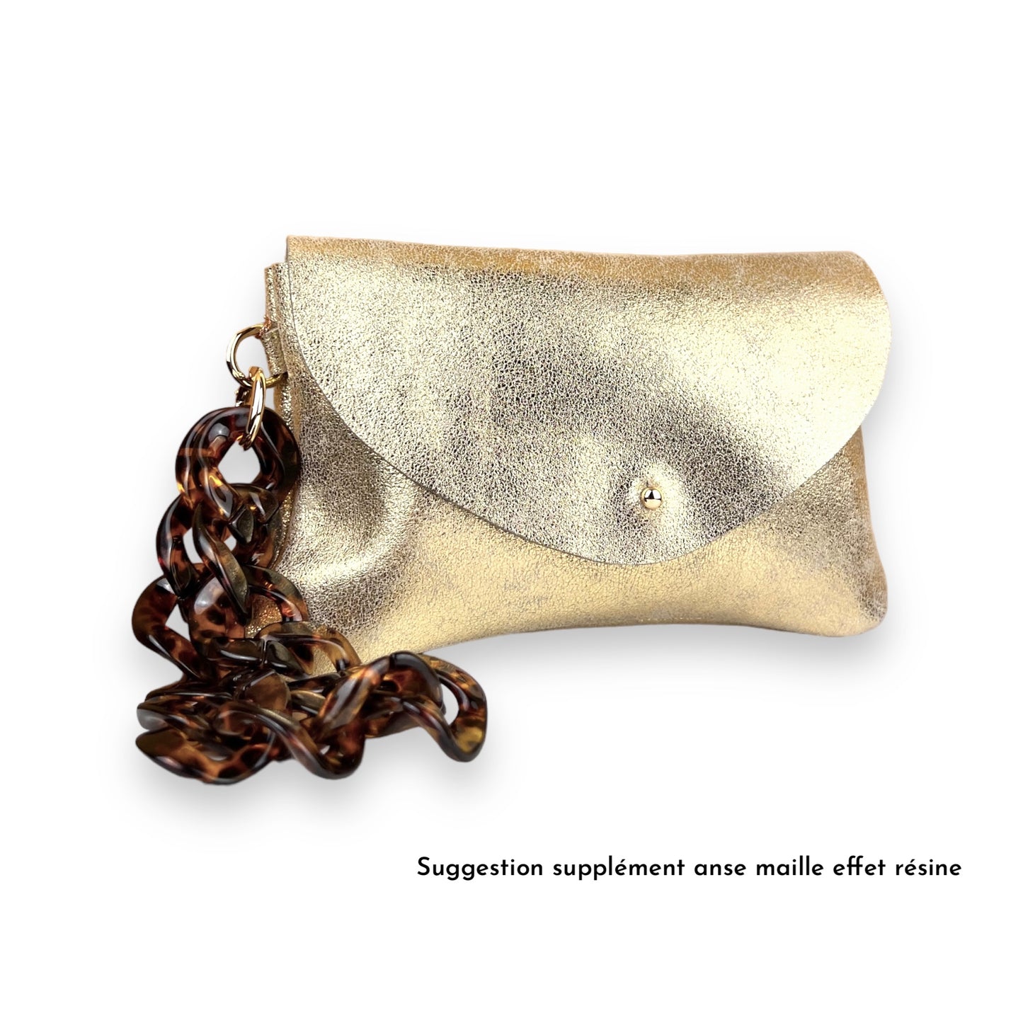 pochette de créateur en cuir doré