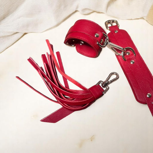 menottes manchettes en cuir et martinet