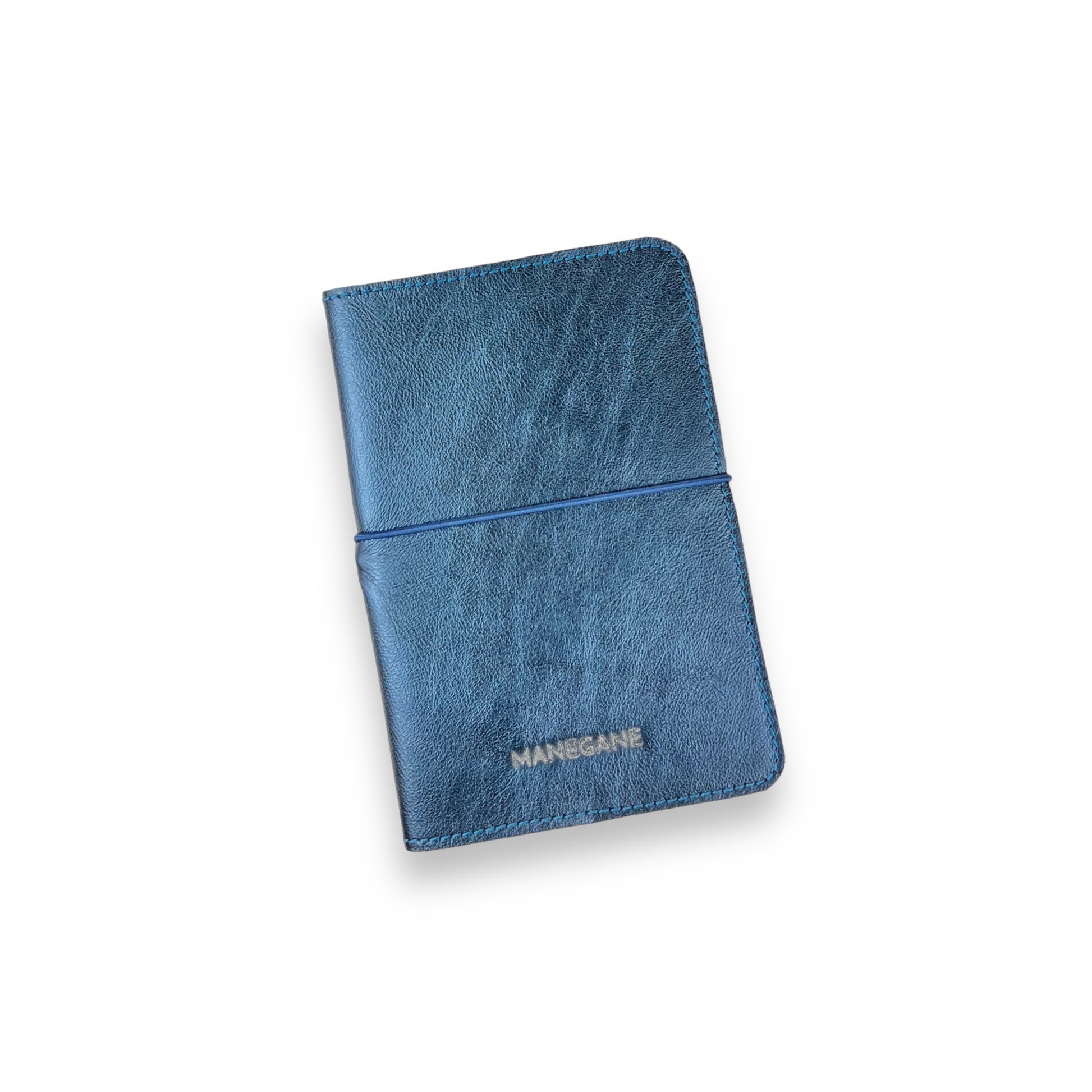 petit carnet en cuir bleu métallisé