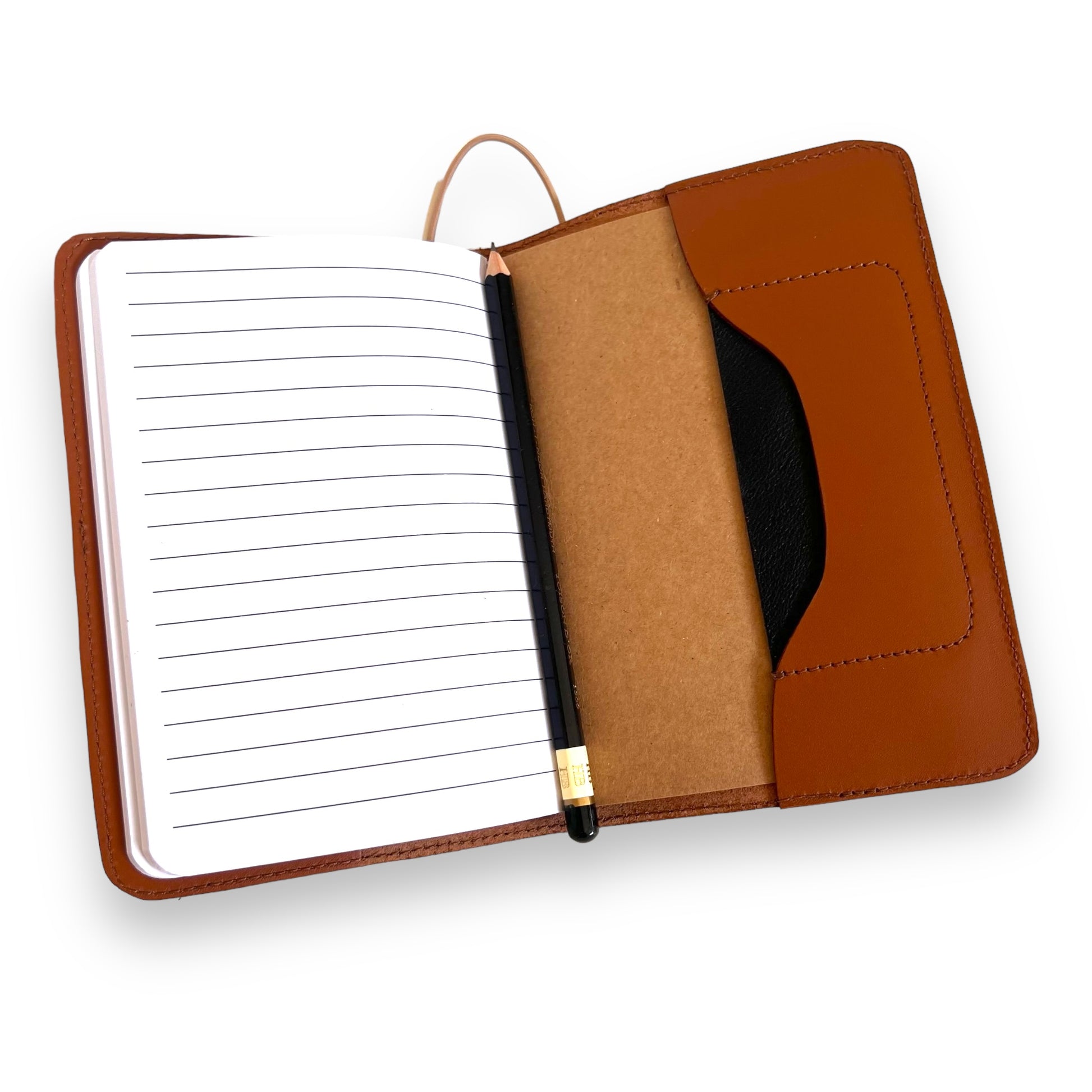 couverture en cuir avec rangements pour carnet taille A6 format pocket