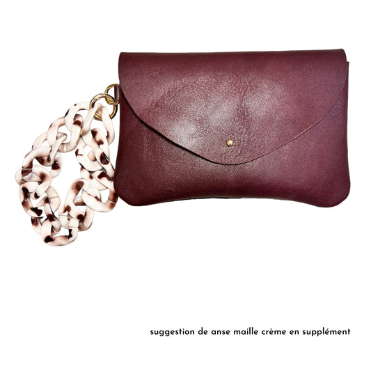 pochette en cuir bordeaux esprit vintage