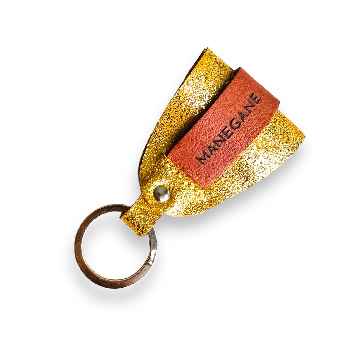 Champagne Brown leather key ring