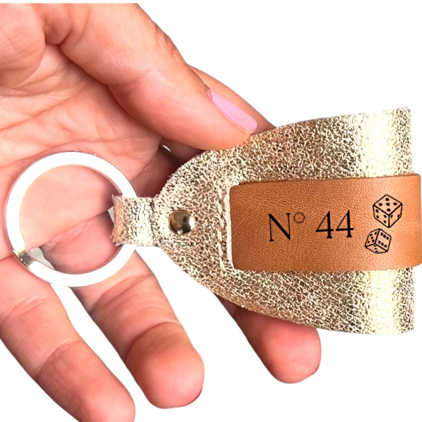 Champagne Brown leather key ring