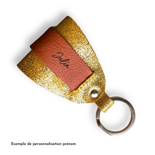 Champagne Brown leather key ring