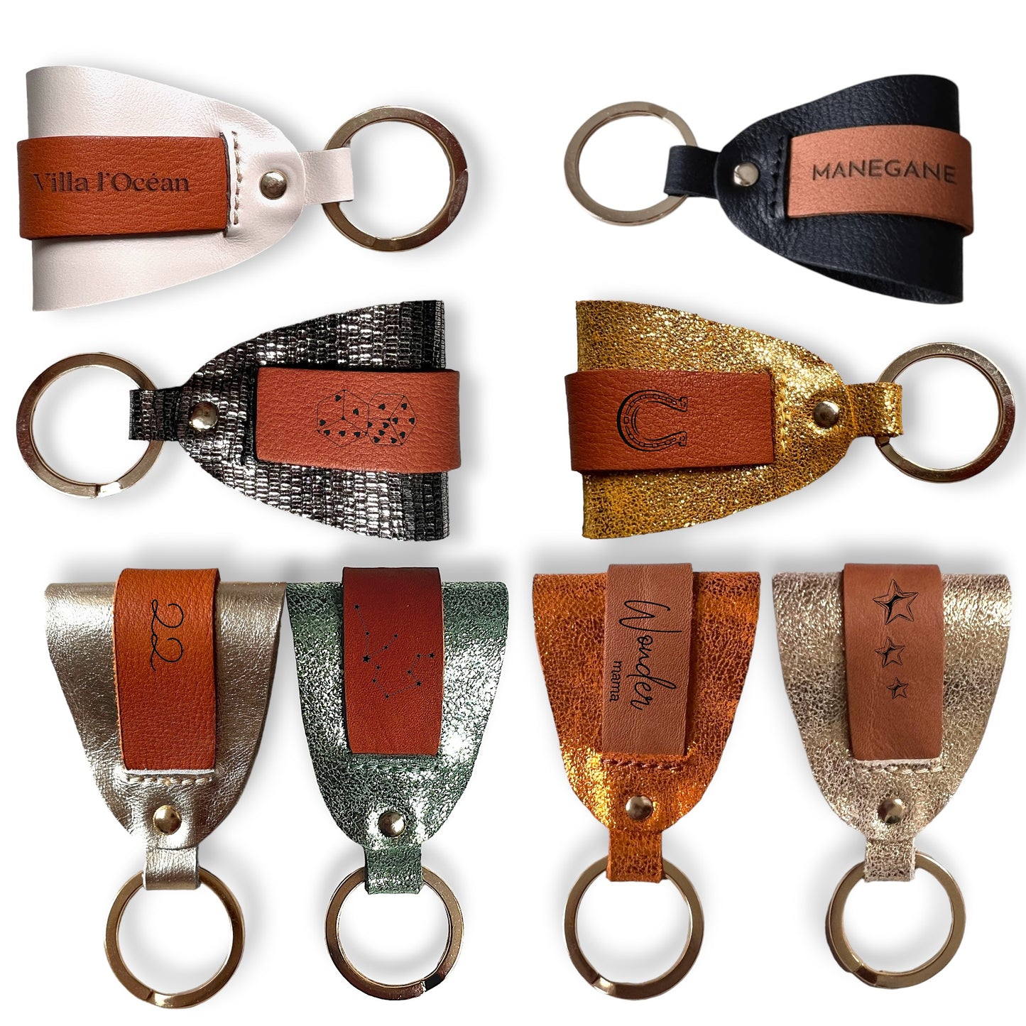 Champagne Brown leather key ring