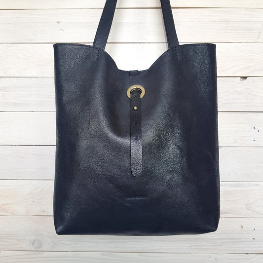 cabas en cuir vieilli Charcoal Manegane
