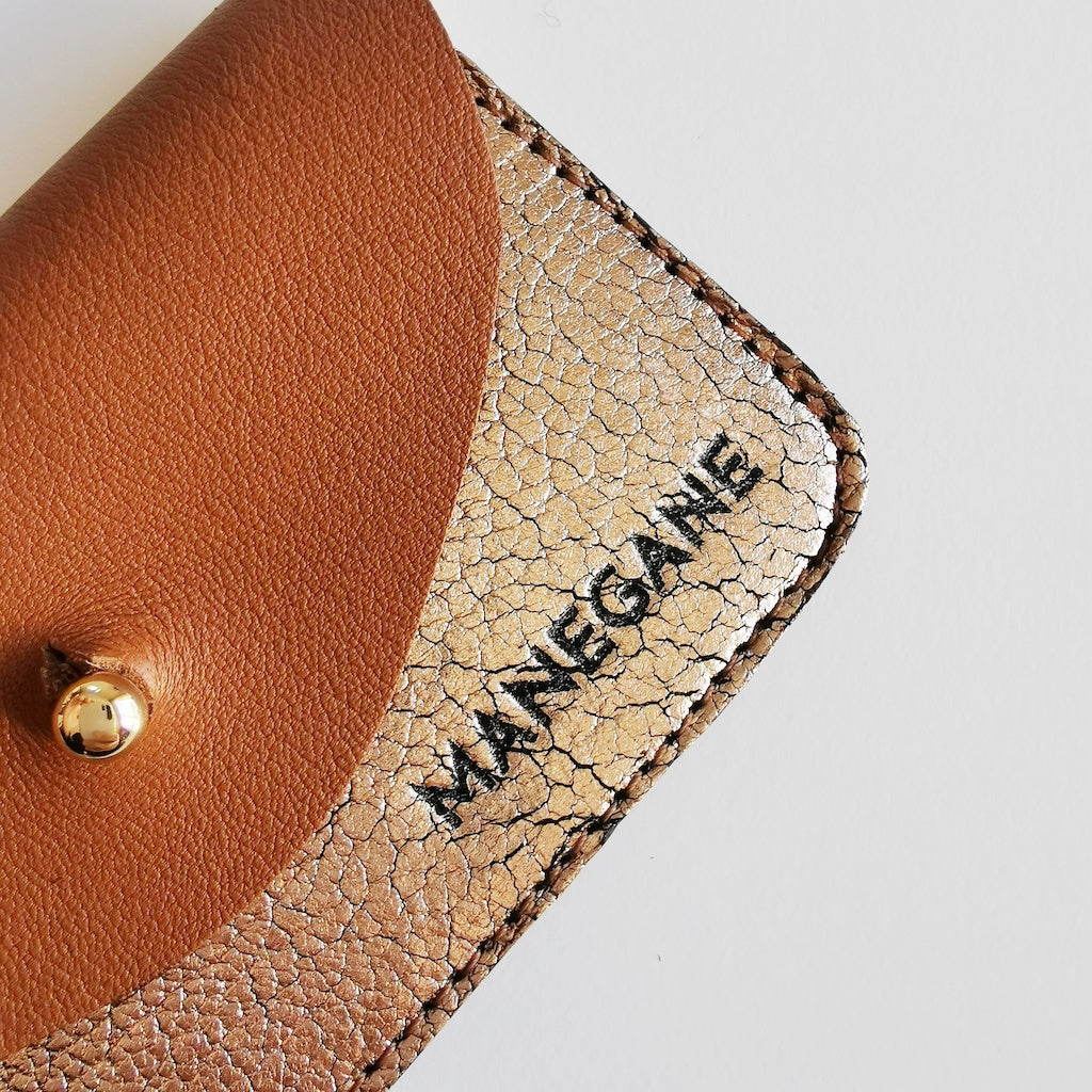Porte cartes caramel rose vintage en cuir
