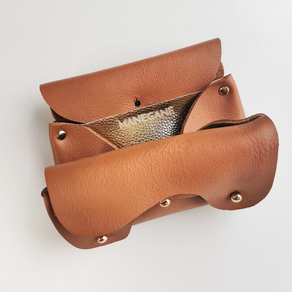 Porte-monnaie en cuir caramel