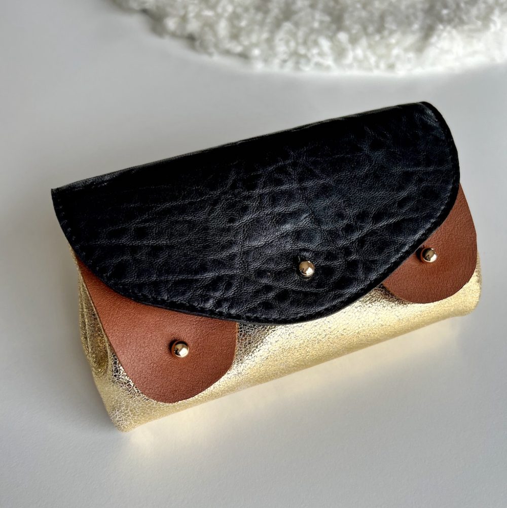 portefeuille cuir bubble or et noir